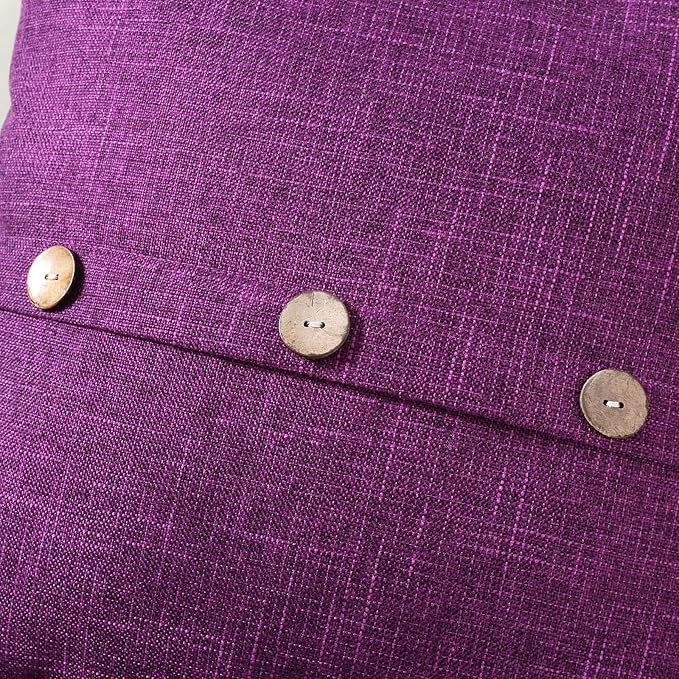 HAUSSY Purple Linen Decorative Throw Pillow Covers 18x18 Inch Set of 2,Square Cushion Case with 3 Vintage Buttons,Modern Farmhouse Home Decor for Couch,Bed