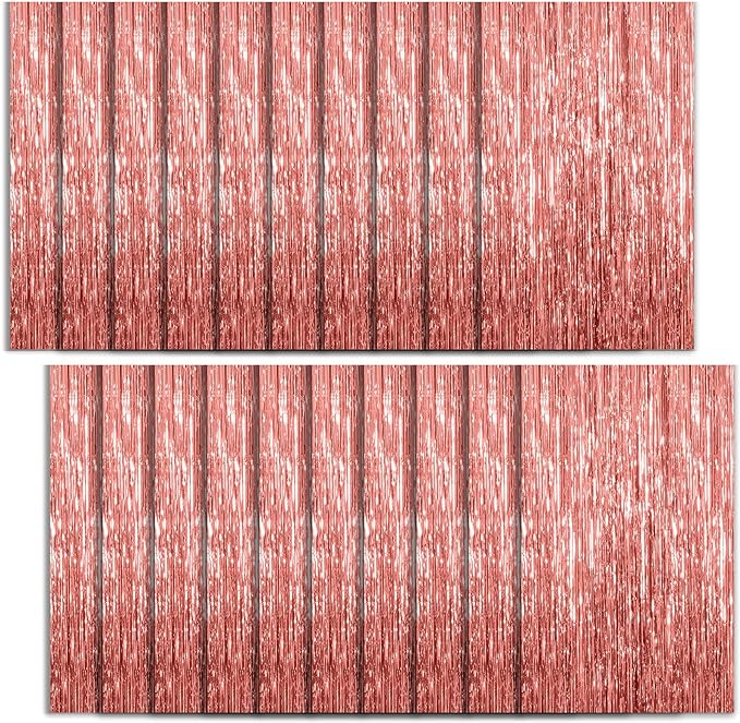 20 Pack Foil Curtain Backdrop Rose Gold Metallic Tinsel Foil Fringe Curtains Photo Booth Props for Birthday Wedding Engagement Baby Shower Bachelorette Christmas Holiday Celebration Party Decorations
