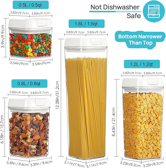 Vtopmart Airtight Food Storage Containers, 7 Pieces BPA Free Plastic Cereal Organizer Canisters with Easy Lock Lids, for Kitchen Pantry Organization, 24 Labels, White