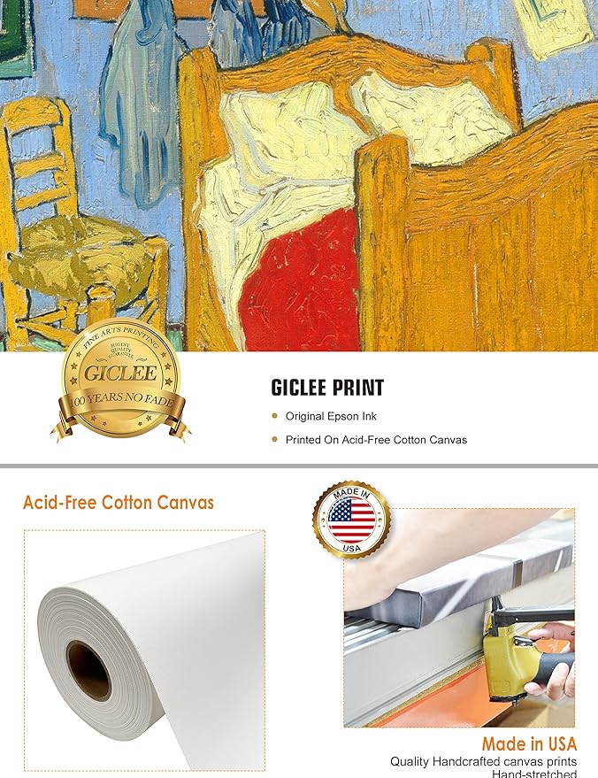 DECORARTS - Bedroom in Arles (Third version), Vincent Van Gogh Art Reproduction. Giclee Canvas Prints Wall Art for Home Decor 30x24