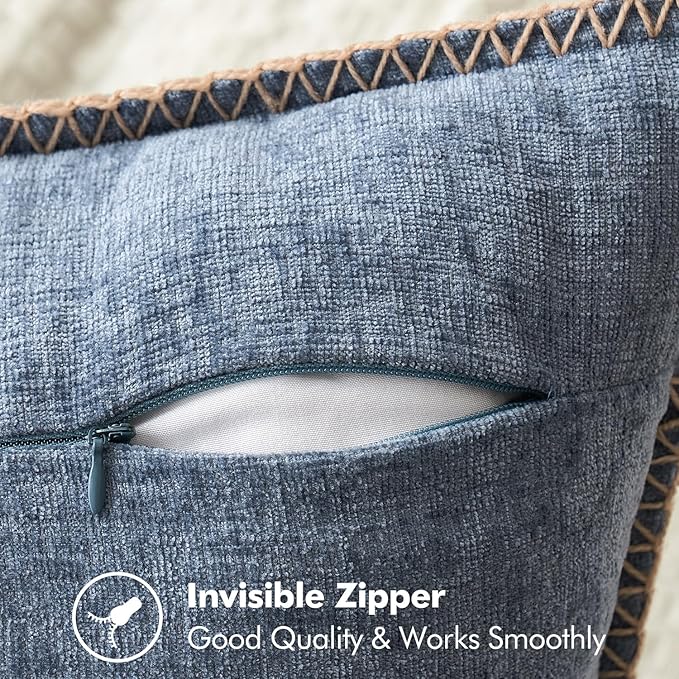 MIULEE Pack of 2 Couch Throw Pillow Covers 24x24 Inch Dark Grey Blue Farmhouse Decorative Pillow Covers with Stitched Edge Soft Chenille Solid Dyed Spring Pillow Covers for Sofa Bed Living Room