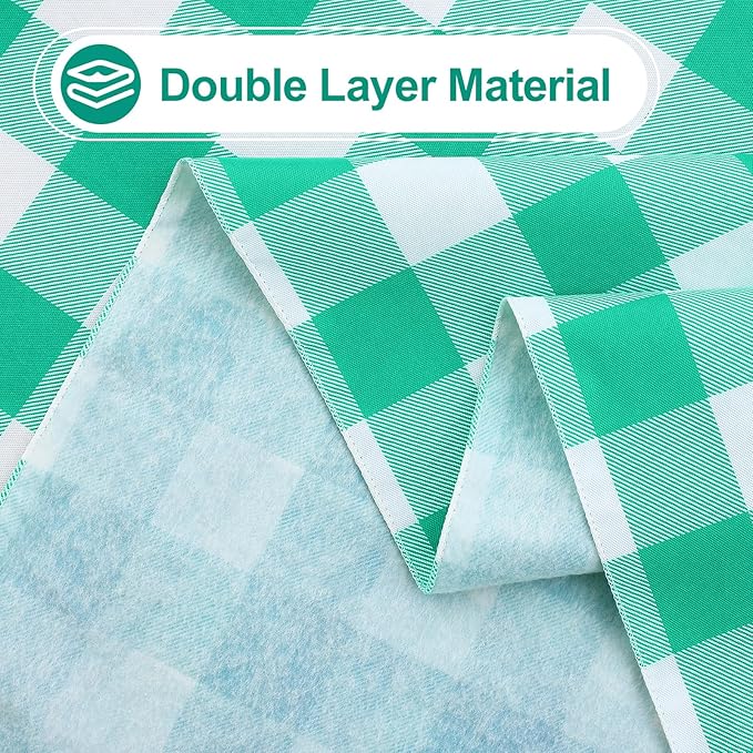 misaya Square Waterproof Vinyl Table Cloth, Buffalo Flannel Backed Tablecloth, Wipeable Plastic Table Cover for Dinner, Kitchen, Outdoor (60" x 60", Green and White)
