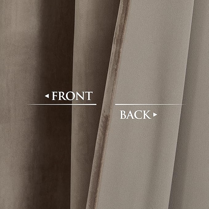 StangH Taupe Velvet Curtains Extra Wide for Sliding Glass Door, 96 inches Light Dimming Drapes Luxury Decor for Nursery Bedroom Rustic Panels Soundproof for Study, W62x L96, 2 Panels