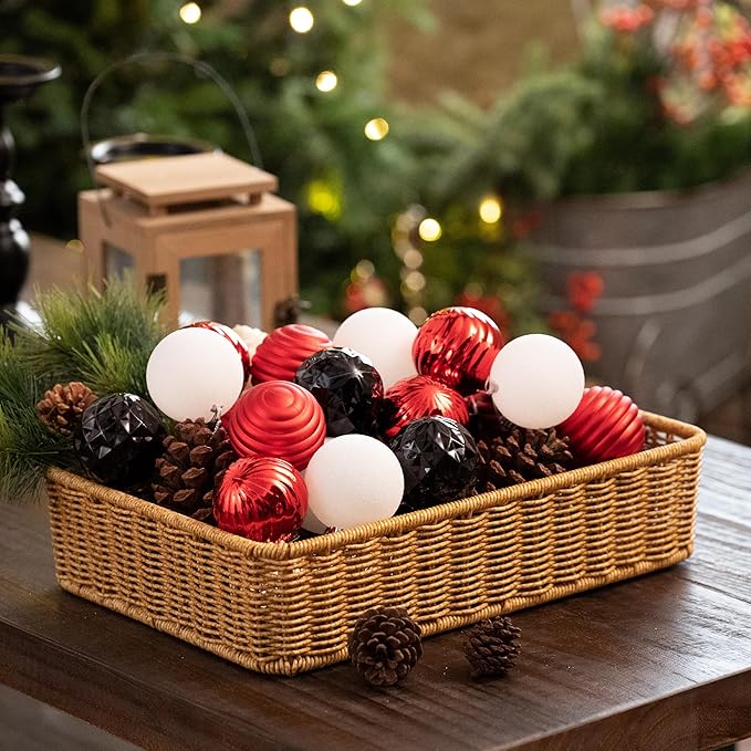 Valery Madelyn Christmas Ornaments Tree Decorations Set for Fall Halloween, 24ct Red Black Shatterproof Ball Ornaments, 2.36" Hanging Ornament Bulk for Xmas Holiday Party Decor