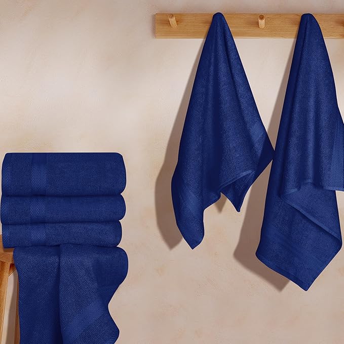 GLAMBURG Ultra Soft 6-Piece Hand Towel Set 16x28-100% Ringspun Cotton - Durable & Highly Absorbent Hand Towels - Ideal for use in Bathroom, Kitchen, Gym, Spa & General Cleaning - Navy Blue