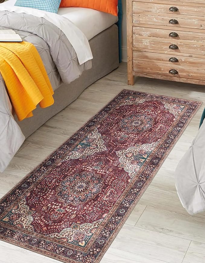Keen Home Design 2x12 Rug - Machine Washable Runner Rug with Non-Slip Backing, Ideal for Hallway, Entryway, Kitchen, Laundry Room - Vintage, Easy Clean, Durable, Low Pile - (2'6" x 12')