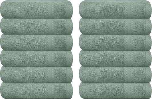 GLAMBURG Ultra Soft 12-Piece Washcloths Set 13x13-100% Ringspun Cotton - Durable & Highly Absorbent Face Towels - Ideal for use in Bathroom, Kitchen, Gym, Spa & General Cleaning - Jade