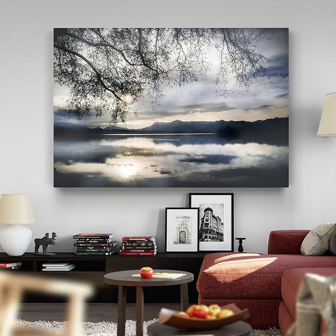 Renditions Gallery Nature Decoration for Home Winter Sunset View of Lake Mountains Modern Artwork Prints for Kitchen Office Wall Hanging - 12"X18" LT08