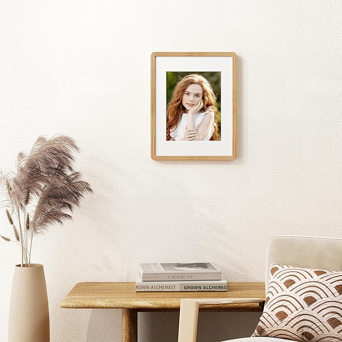 11x14 Picture Frame, Solid Oak Wood Frame 11 x 14 for Wall, Rustic Wooden Frames 11 by 14 with Tempered Glass, 11x14 Frame with Mat for 8x10, Home Decor Photo Frames 11"x14", Natural Oak Color, 3 Pack