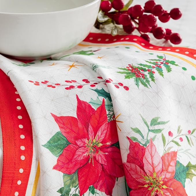 Maison d' Hermine Cloth Napkins Set of 4 100% Cotton Everyday Reusable Square Napkins Cloth Washable, Dinner, Party, Wedding, Restaurant (Poinsettia Christmas, 20" x 20")