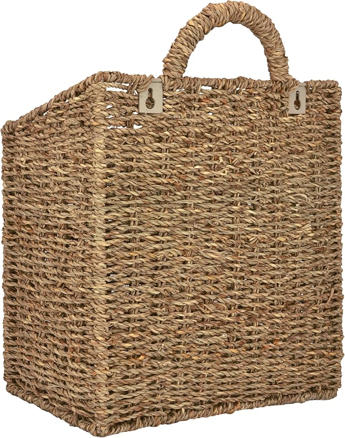 MyGift 12.5 Inch Rustic Woven Wall Hanging Storage Basket, Large Decorative Baskets, Magazine and Mail Organizer Basket
