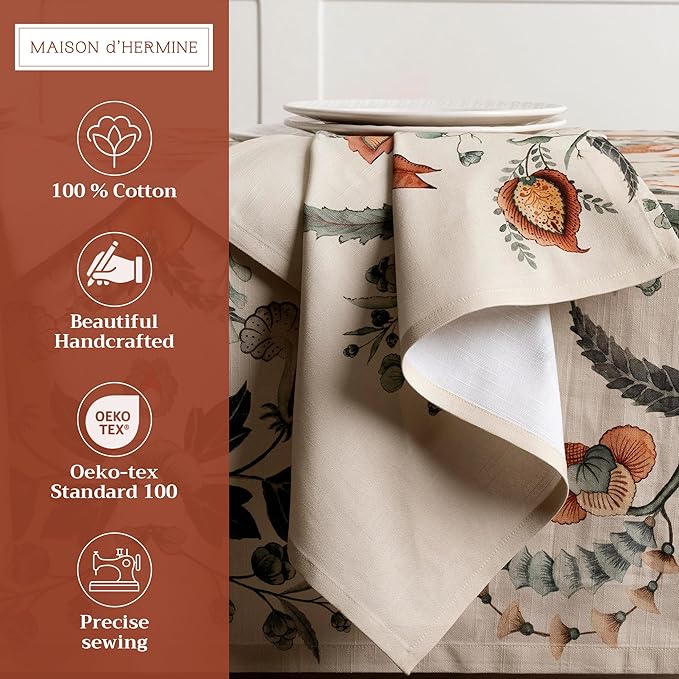 Maison d' Hermine Cloth Napkins Set of 4 100% Cotton Everyday Reusable Square Napkins Cloth Washable, Dinner, Party, Wedding, Restaurant (Dalida, 20" x 20")