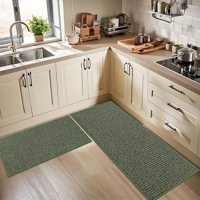 BEQHAUSE Kitchen Rugs 32"x48", Non-Slip Kitchen Mats for Floor, Super Absorbent and Stain Resistant Kitchen Rugs, Machine Washable Rugs for Kitchen, Hallway, Laundry & Sink, Green