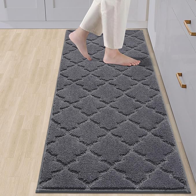 COSY HOMEER Soft Kitchen Floor Mats for in Front of Sink Super Absorbent Kitchen Rugs 20"x59" Non-Skid Standing Mat Washable,Polyester,Dark Grey