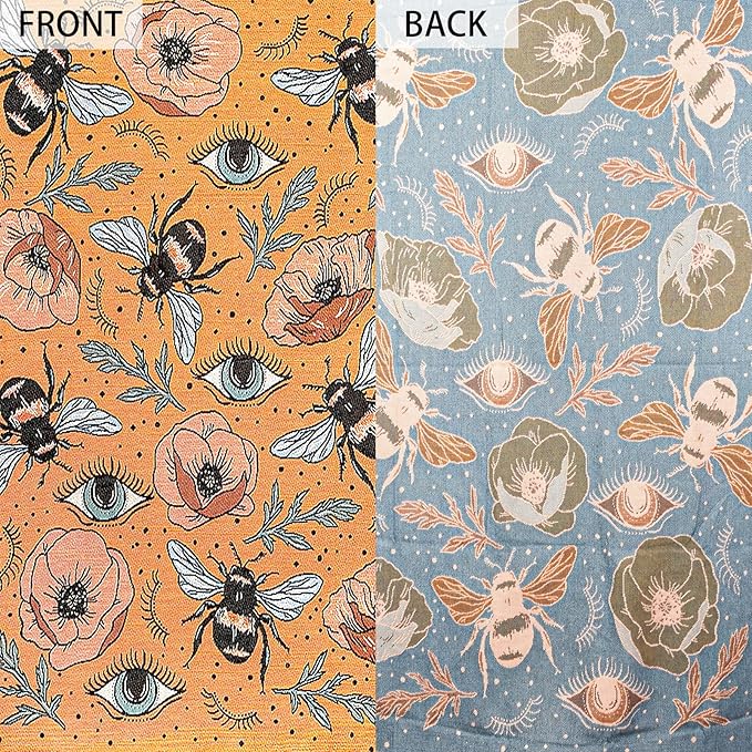 Boho Throw Blanket Reversible Cotton Bohemian Tapestry Hippie Room Decor Double Sided (Boho Bee Yelow 50"x60")