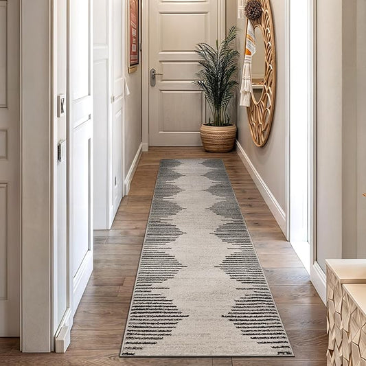 Rugshop Bohemian Stripe Stain Resistant High Traffic Living Room Kitchen Bedroom Dining Home Office Runner Rug 2' 7" x 8' Cream