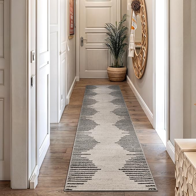 Rugshop Bohemian Stripe Stain Resistant High Traffic Living Room Kitchen Bedroom Dining Home Office Runner Rug 2' x 10' Cream