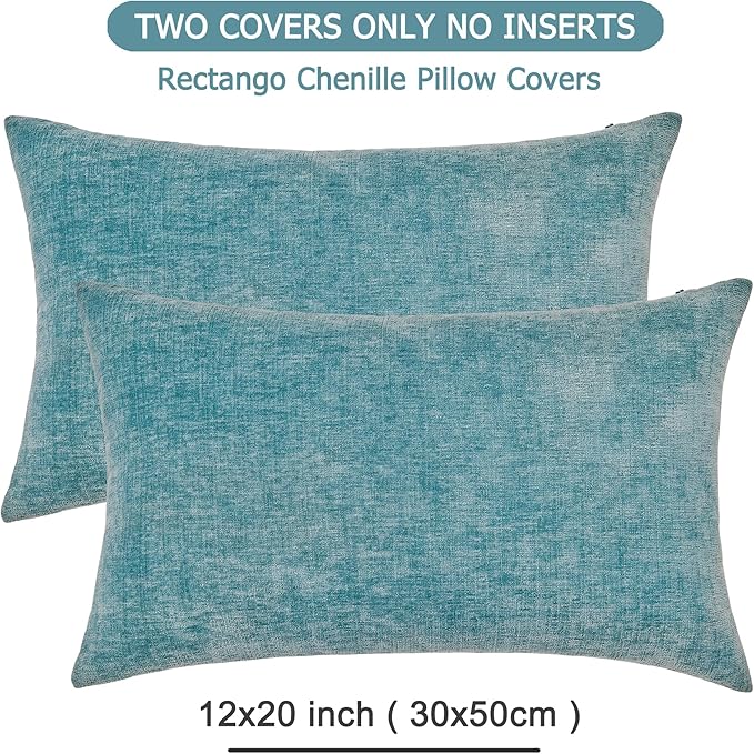 GAWAMAY Lumbar Decorative Rectangle Throw Pillow Covers 12"x20" Inch Set of 2, Super Soft Chenille Pillowcase for Sofa Living Room Bedroom Couch Cushion Cover Smoke Blue 30x50cm (ONLY Covers)