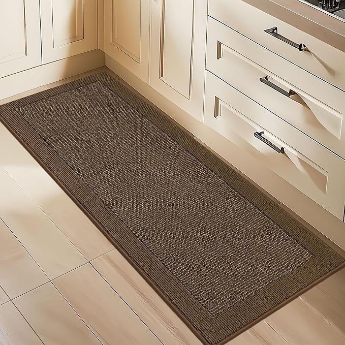 BEQHAUSE Kitchen Runner Rugs 24"x60", Kitchen Rugs Non-Slip Kitchen Mats for Floor, Absorbent and Stain Resistant Kitchen Mats, Machine Washable Rugs for Kitchen, Hallway, Laundry & Sink, Brown