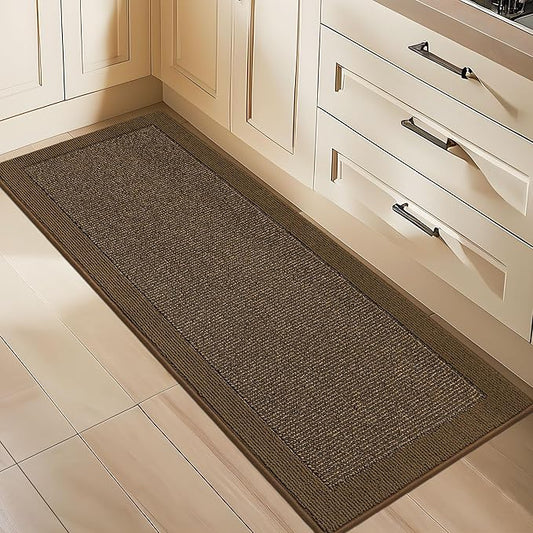 BEQHAUSE Kitchen Runner Rugs 24"x60", Kitchen Rugs Non-Slip Kitchen Mats for Floor, Absorbent and Stain Resistant Kitchen Mats, Machine Washable Rugs for Kitchen, Hallway, Laundry & Sink, Brown