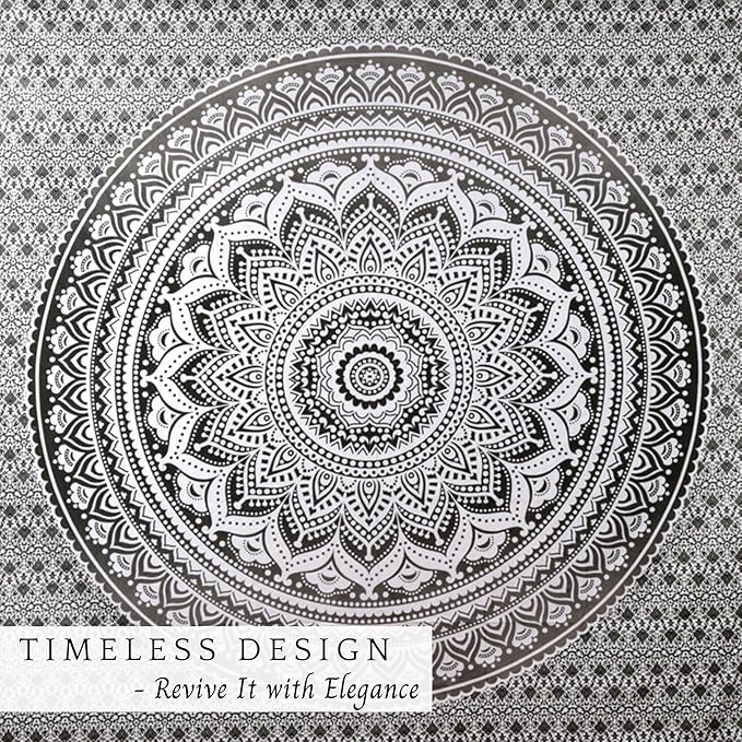 RAJRANG Large Grey Mandala Tapestry Wall Hangings Indian Hippie Tapestries Boho Décor Bedspread Yoga Meditation - 90x108 Inches
