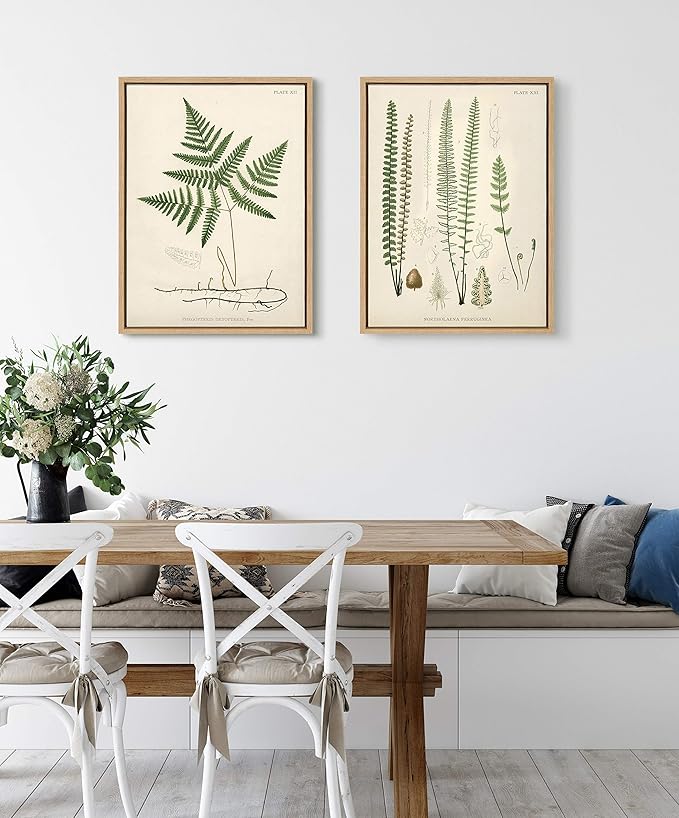 Kate and Laurel Sylvie Ferns 1 and Ferns 2 Set Framed Canvas Wall Art by Corinna Buchholz of Piddix, 2 Piece 18x24 Natural