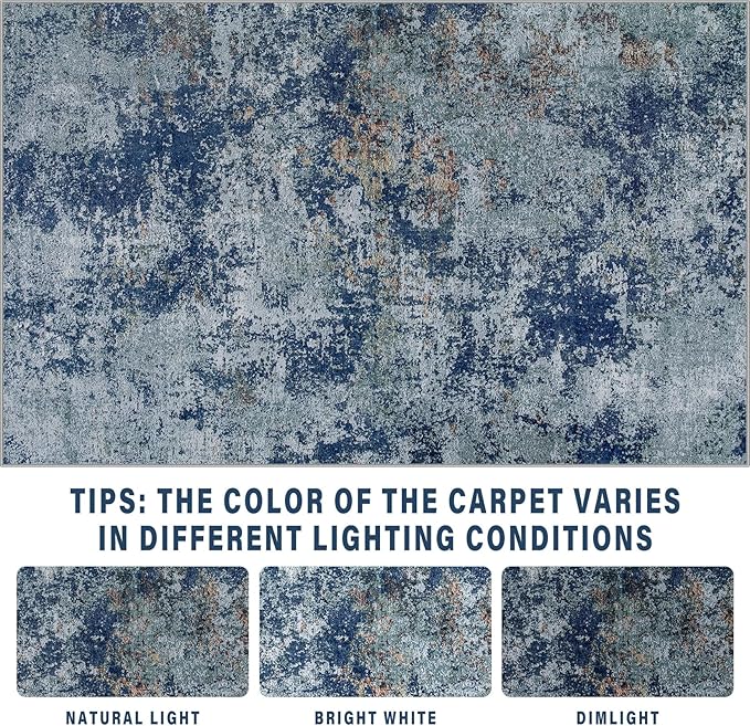 10x14 Area Rugs for Living Room: Large Machine Washable Area Rug with Non Slip Backing Non Shedding Abstract Stain Resistant Carpet for Bedroom Dining Room Nursery Home Office - Blue