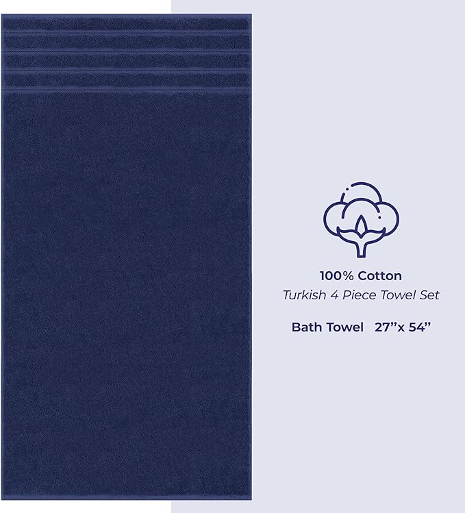 American Soft Linen Luxury 4 Piece Bath Towel Set, 600 GSM 100% Cotton Turkish Bath Towels for Bathroom, 27x54 in Extra Large Bathroom Shower Towels, Navy Blue