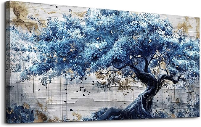 ERQINHUA Canvas Wall Art For Living Room Large Wall Decor For Bedroom Office Decor Blue Tree Wall Paintings Farmhouse Abstract Watercolour Pictures Artwork Home Decor Ready To Hang Posters 24"X48"