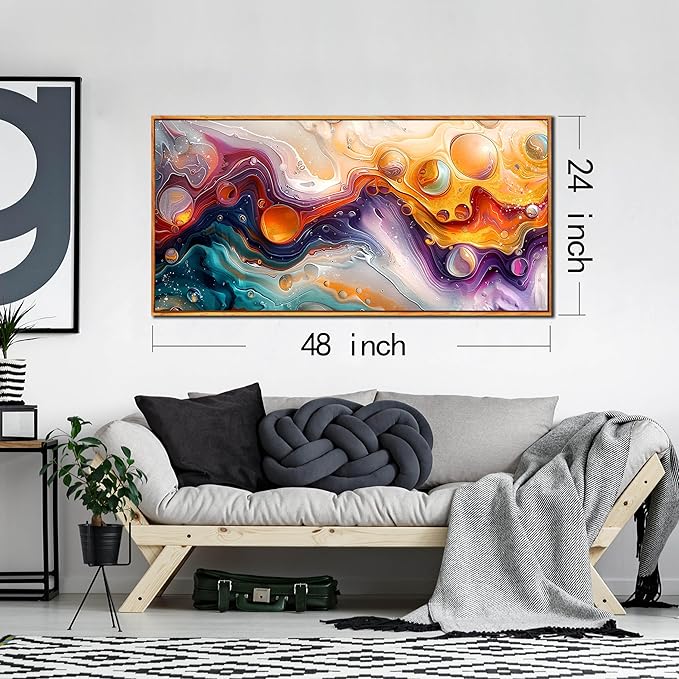 ZHAOSHOP Abstract Living Room Pictures Wall Decor - Modern Colorful Wall Art for Bedroom - Wooden Framed Wall Art for Office Size 24"x 48"