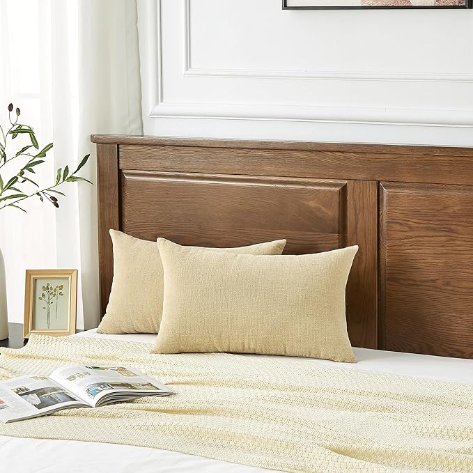 GAWAMAY Lumbar Decorative Throw Pillow Covers 12"x20" Inch Set of 2, Super Soft Chenille Rectangle Pillowcase for Living Room Bedroom Sofa Couch Cushion Support Pillow Cover 30x50cm Khaki (No Insert)