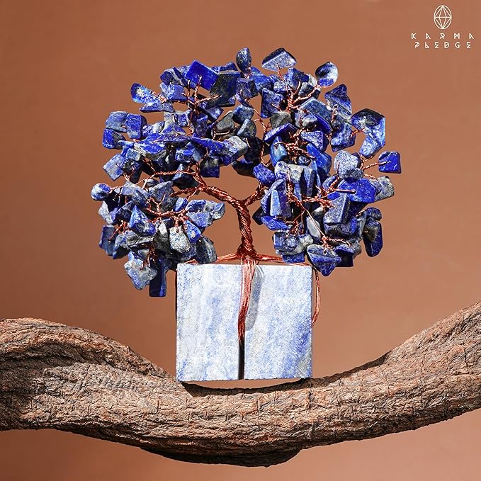 Crystal Tree for Birthday Gifts for Women, Handmade Raw Crystal Base Lapis Lazuli Chakra Healing Crystal Tree of Life for Positive Energy, Money, Good Luck, Christmas Décor, Home and Office Decor