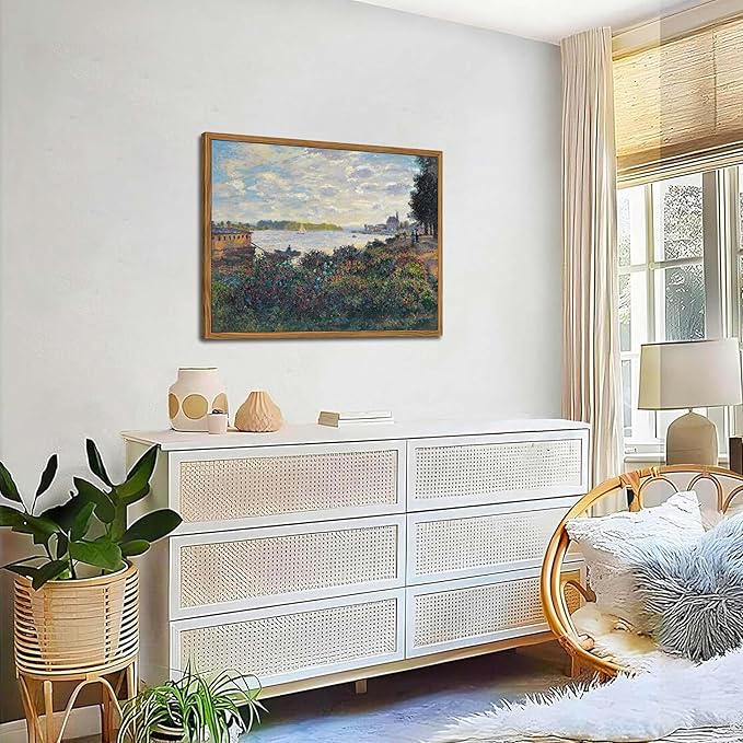 Framed Claude Monet Wall Art – Vintage Landscape Painting Wall Decor, Impressionist Living Room Wall Art, Classic Aesthetic Canvas Prints for Bedroom Kitchen Bathroom – 16"x24"