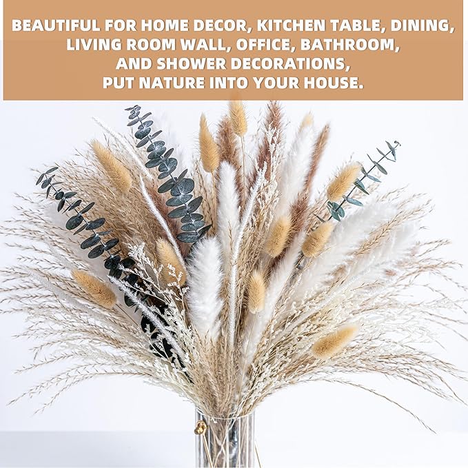 Boho Decor Pampas Grass and Eucalyptus Bouquet,pompas Grass Dried Flowers Arrangement for Centerpiece Table Decor,Wedding,Home,Room,Rustic Decor