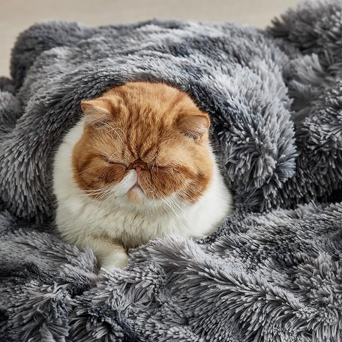 Bedsure GentleSoft Fluffy Sherpa Fleece Faux Fur Blankets Queen Size for Bed, Bedroom Decor Winter Thick Warm Full Queen Blankets, Fuzzy Plush Soft Heavy Mink Tie Dye Grey Bedding Cozy Gifts, 90x90