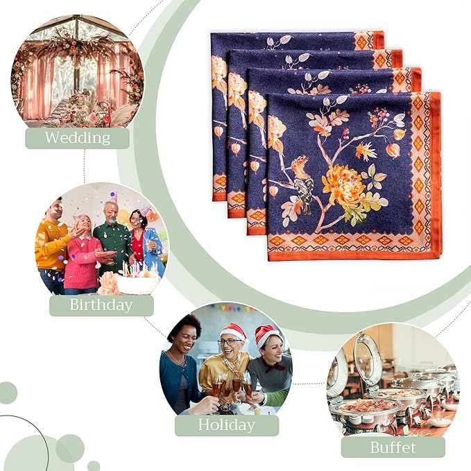 Maison d' Hermine Cloth Napkins Set of 4 100% Cotton Everyday Reusable Square Napkins Cloth Washable, Dinner, Party, Wedding, Restaurant (Kelim - Infinity, 20" x 20")