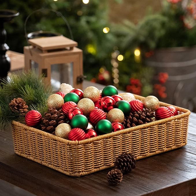 Valery Madelyn 1.57 Inches Small Christmas Tree Decorations Ornament Set for 4th of July Fall Halloween, 24ct Red Green Gold Shatterproof Hanging Ball Ornaments Holiday Party Decor