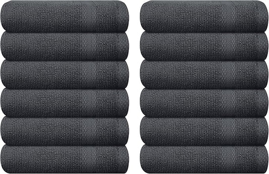 GLAMBURG Ultra Soft 12-Piece Washcloths Set 13x13-100% Ringspun Cotton - Durable & Highly Absorbent Face Towels - Ideal for use in Bathroom, Kitchen, Gym, Spa & General Cleaning - Charcoal Grey