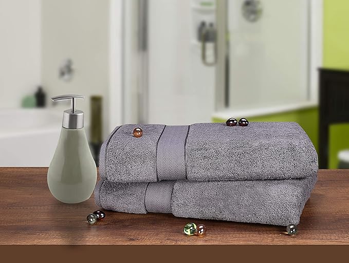 GLAMBURG 700 GSM Premium Cotton 2-Pack Oversized Extra Large Bath Sheet Set - 100% Combed Cotton - 2 Bath Sheets 35x70 - Luxury Hotel & Spa Quality - Durable Ultra Soft Highly Absorbent - Charcoal