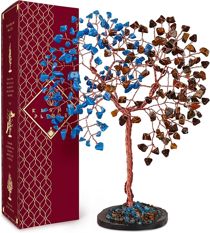 Crystal Tree for Home and Office Decoration, Pink Tiger Eye & Turquoise Healing Stones Handmade Tree of Life for Positive Energy, Money, Good Luck, Christmas Decor, Birthday Gifts for Women, Mom