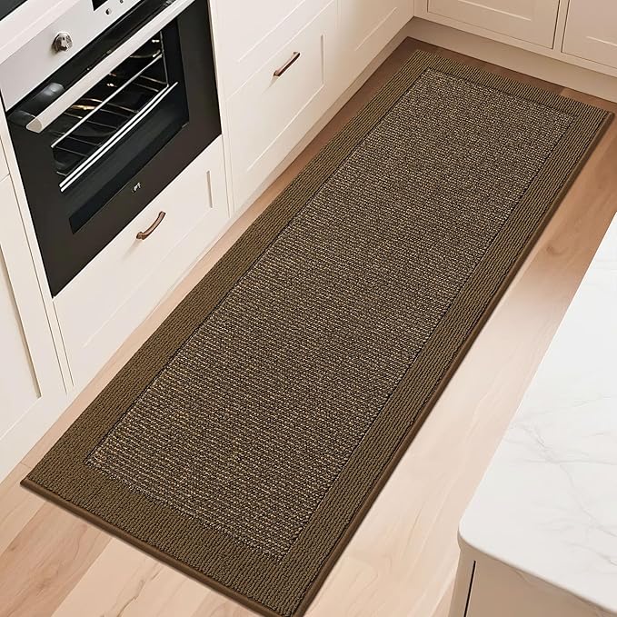 BEQHAUSE Kitchen Runner Rugs 24"x60", Kitchen Rugs Non-Slip Kitchen Mats for Floor, Absorbent and Stain Resistant Kitchen Mats, Machine Washable Rugs for Kitchen, Hallway, Laundry & Sink, Brown