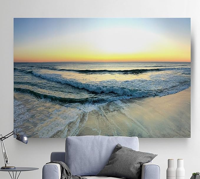 Renditions Gallery Canvas Beach Decor Paintings & Prints Ocean Sunrise View above Sea Waves Nature Hanging Artwork for Bedroom Office Kitchen Decor - 12"X18" LT08