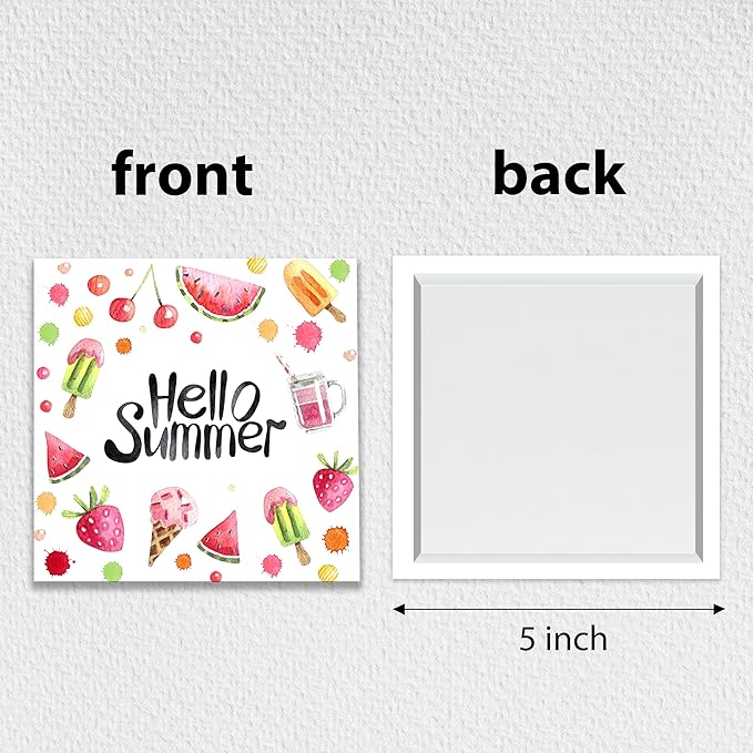 Hello Summer Decor,Wooden Plaque Sign Box for Desk Home Bedroom Office 5x5 Inches.(061)