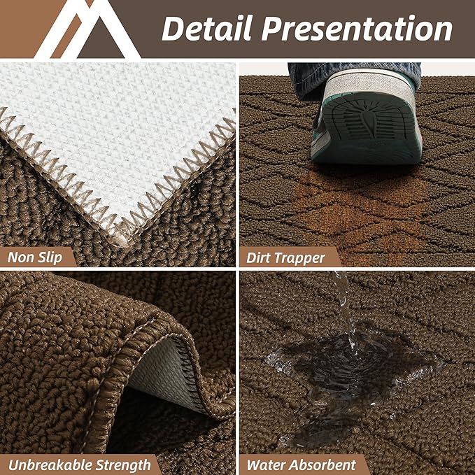 COSY HOMEER 48x20 Inch/30X20 Inch Kitchen Rug Mats Made of 100% Polypropylene 2 Pieces Soft Kitchen Mat Specialized in Anti Slippery and Machine Washable,Brown