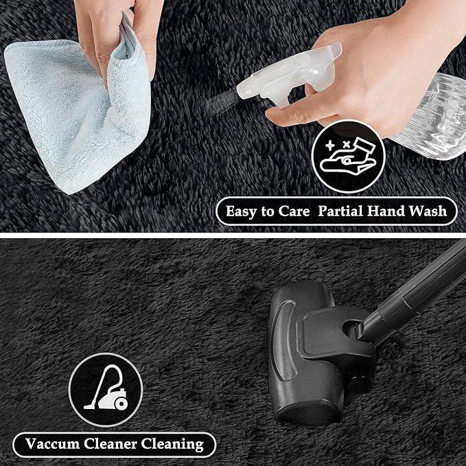 4x6 Area Rug for Living Room, Modern Black Super Shag Shaggy Soft Washable Fluffy Rugs Indoor Fuzzy Carpet for Bedroom Home Dorm Aesthetic Decor