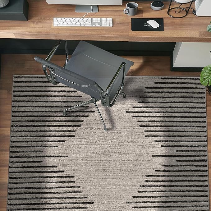 Rugshop Bohemian Stripe Stain Resistant High Traffic Living Room Kitchen Bedroom Dining Home Office Area Rug 3' 3" x 5' Cream