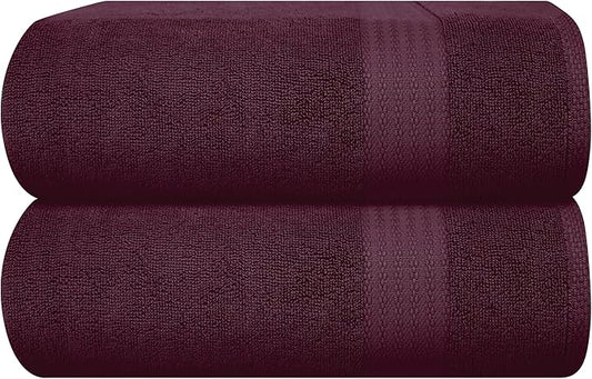 GLAMBURG Premium Cotton Oversized 2 Pack Bath Sheet 35x70-100% Pure Cotton - Ideal for Everyday use - Ultra Soft & Highly Absorbent - Machine Washable - Burgundy