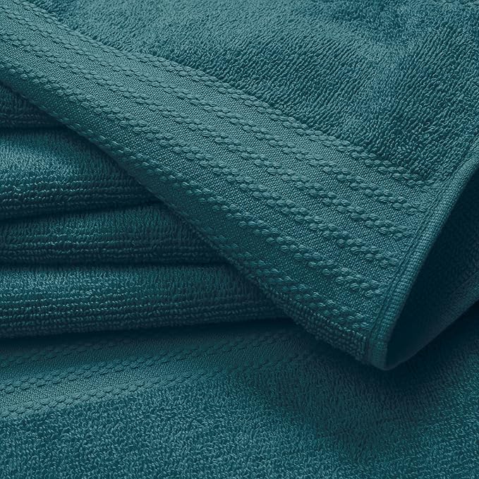 GLAMBURG Premium Cotton 4 Pack Bath Towel Set - 100% Pure Cotton - 4 Bath Towels 27x54 - Ideal for Everyday use - Ultra Soft & Highly Absorbent - Teal