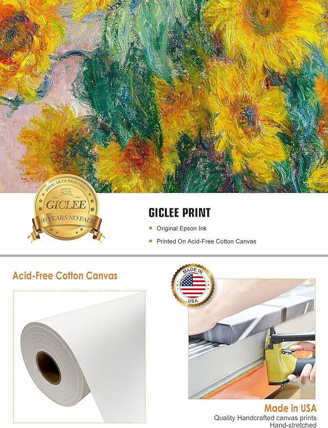 DECORARTS - Monet Sunflowers, Claude Monet Art Reproduction. Giclee Canvas Prints Wall Art for Home Decor 20x16