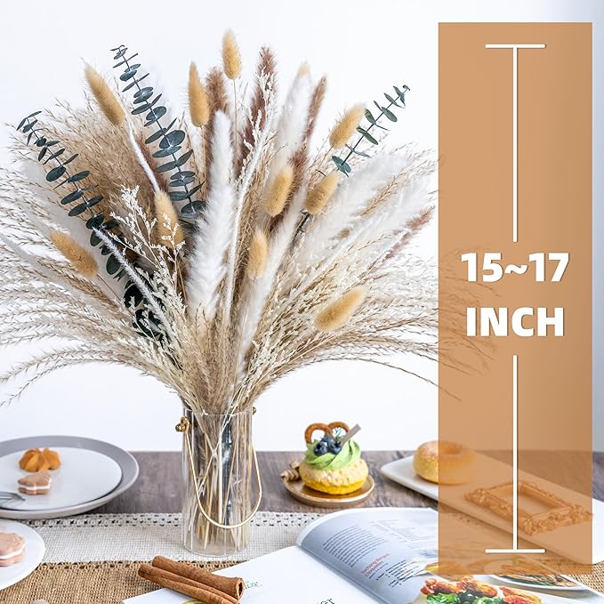 Boho Decor Pampas Grass and Eucalyptus Bouquet,pompas Grass Dried Flowers Arrangement for Centerpiece Table Decor,Wedding,Home,Room,Rustic Decor